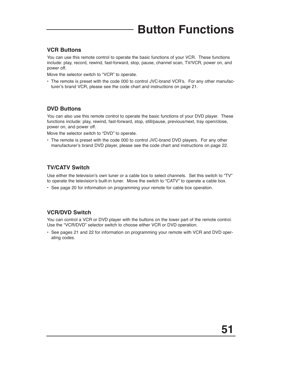 Button functions | JVC AV 36P903 User Manual | Page 51 / 60
