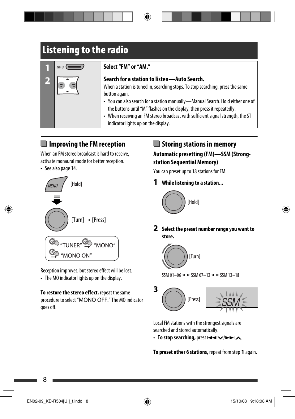 Listening to the radio, Improving the fm reception | JVC GET0576-001A User Manual | Page 100 / 146