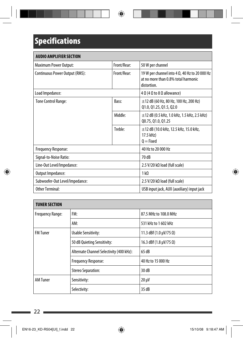 Specifications | JVC GET0576-001A User Manual | Page 114 / 146