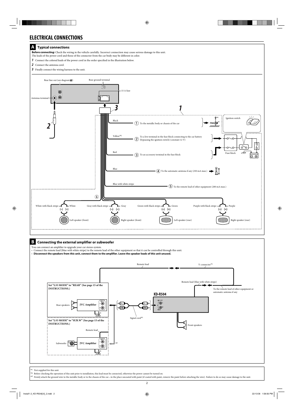 Electrical connections, Typical connections, Connecting the external amplifier or subwoofer | JVC GET0576-001A User Manual | Page 118 / 146