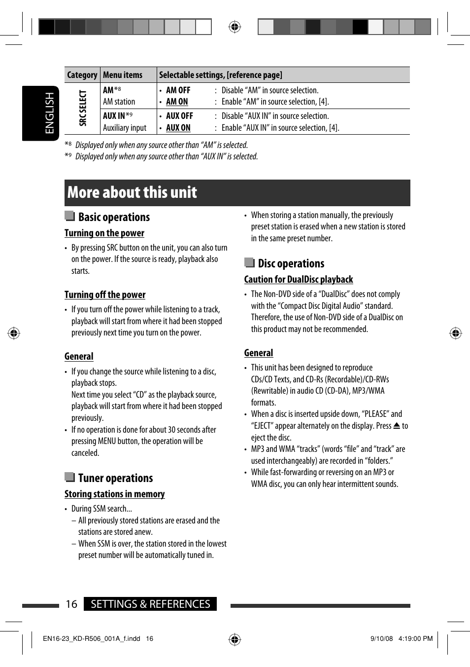 More about this unit, Basic operations, Tuner operations | Disc operations, English 16 settings & references | JVC GET0576-001A User Manual | Page 134 / 146