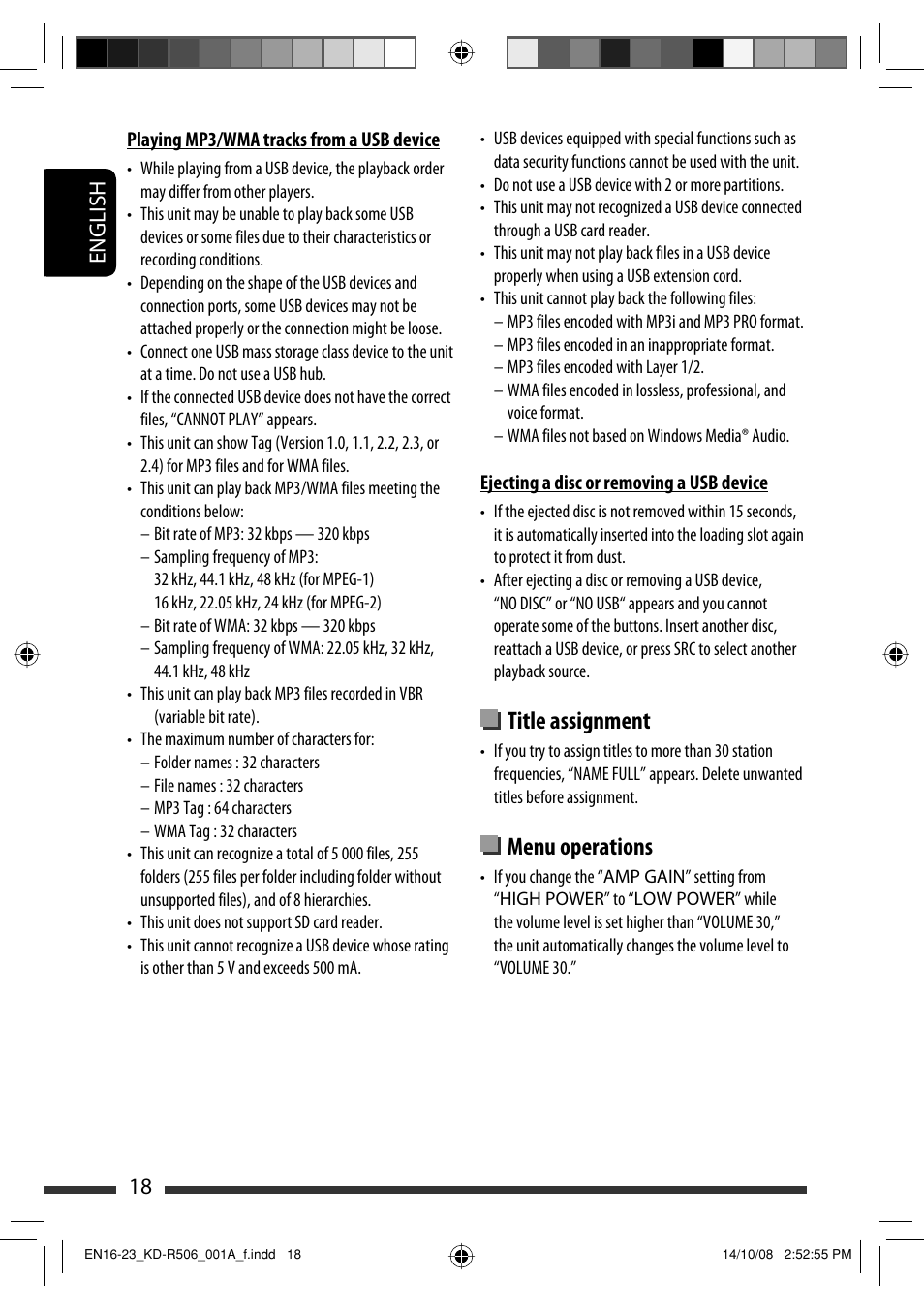 Title assignment, Menu operations, English 18 | JVC GET0576-001A User Manual | Page 136 / 146