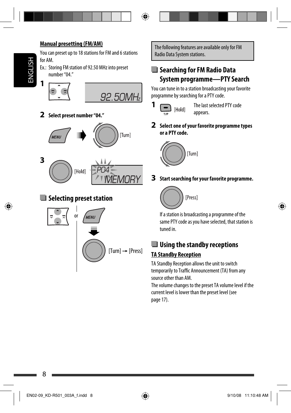 Selecting preset station, Using the standby receptions | JVC GET0576-001A User Manual | Page 38 / 146
