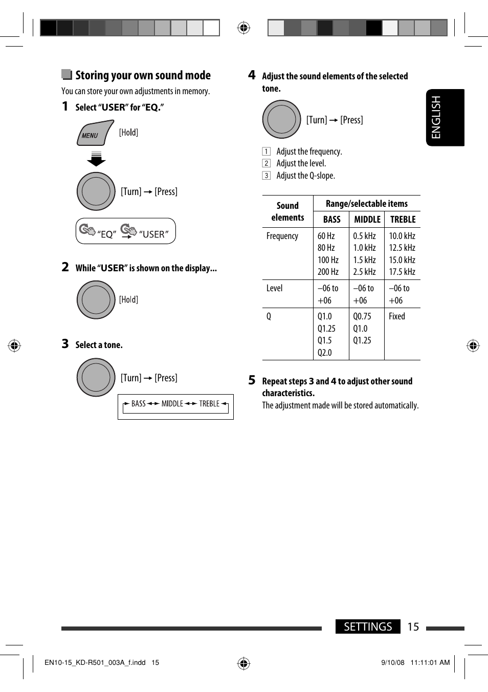 Storing your own sound mode, English 15 settings | JVC GET0576-001A User Manual | Page 45 / 146