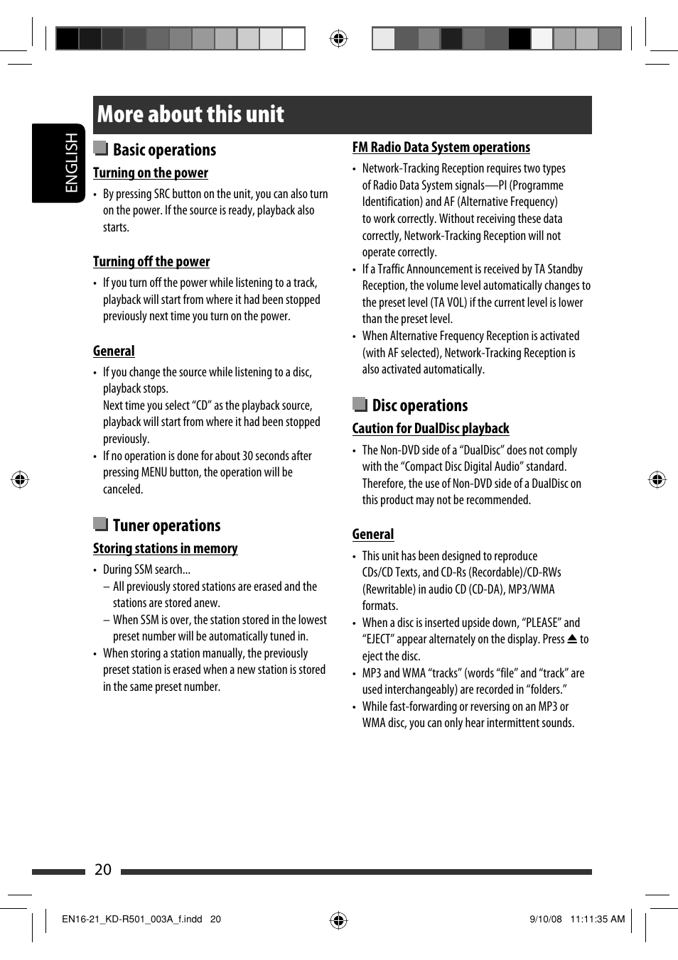 More about this unit, Basic operations, Tuner operations | Disc operations | JVC GET0576-001A User Manual | Page 50 / 146