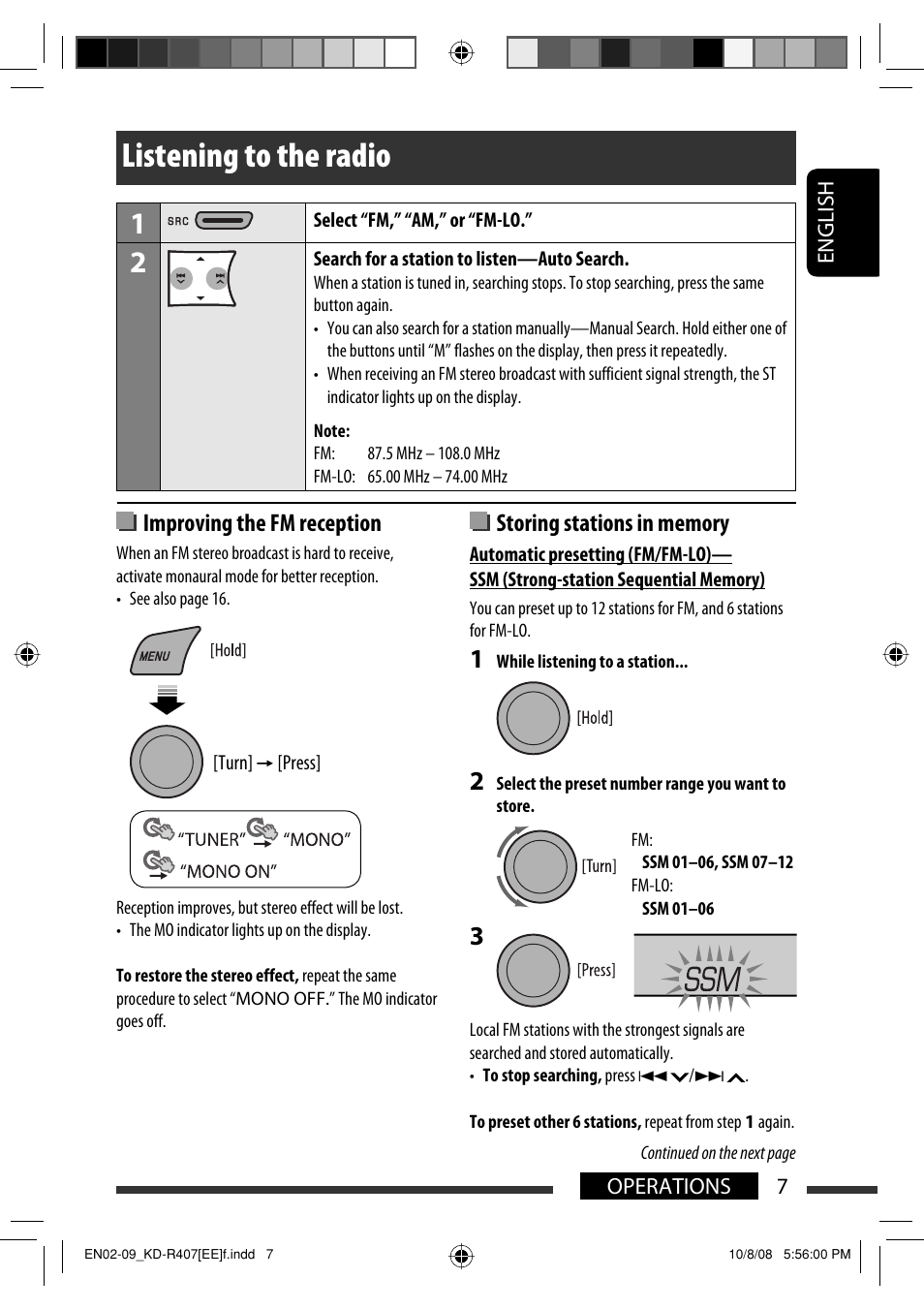 Listening to the radio, Improving the fm reception | JVC GET0576-001A User Manual | Page 69 / 146