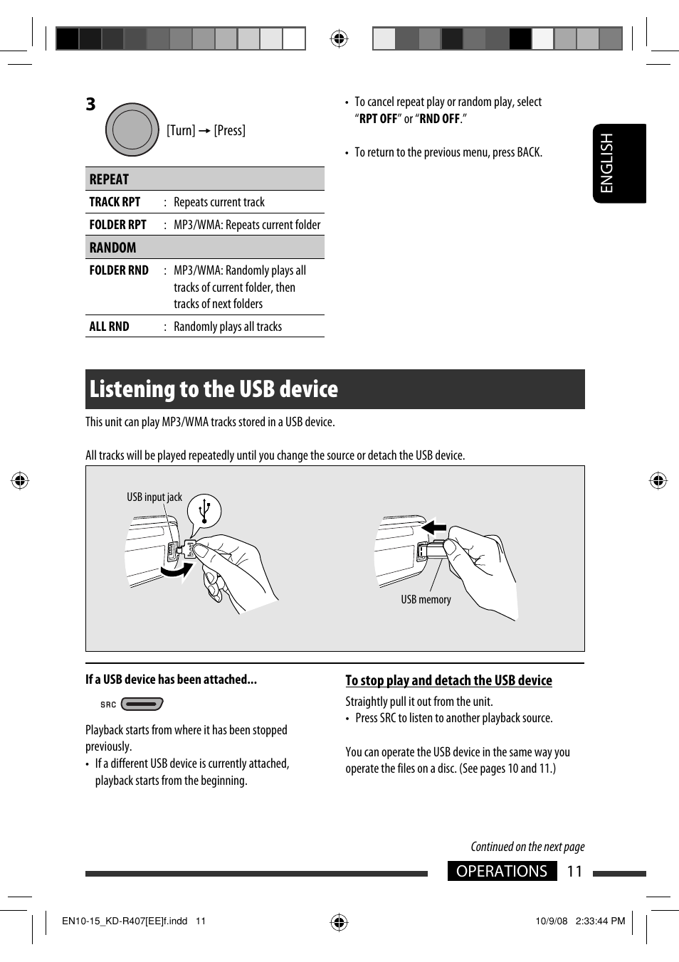 Listening to the usb device, English 11 operations | JVC GET0576-001A User Manual | Page 73 / 146