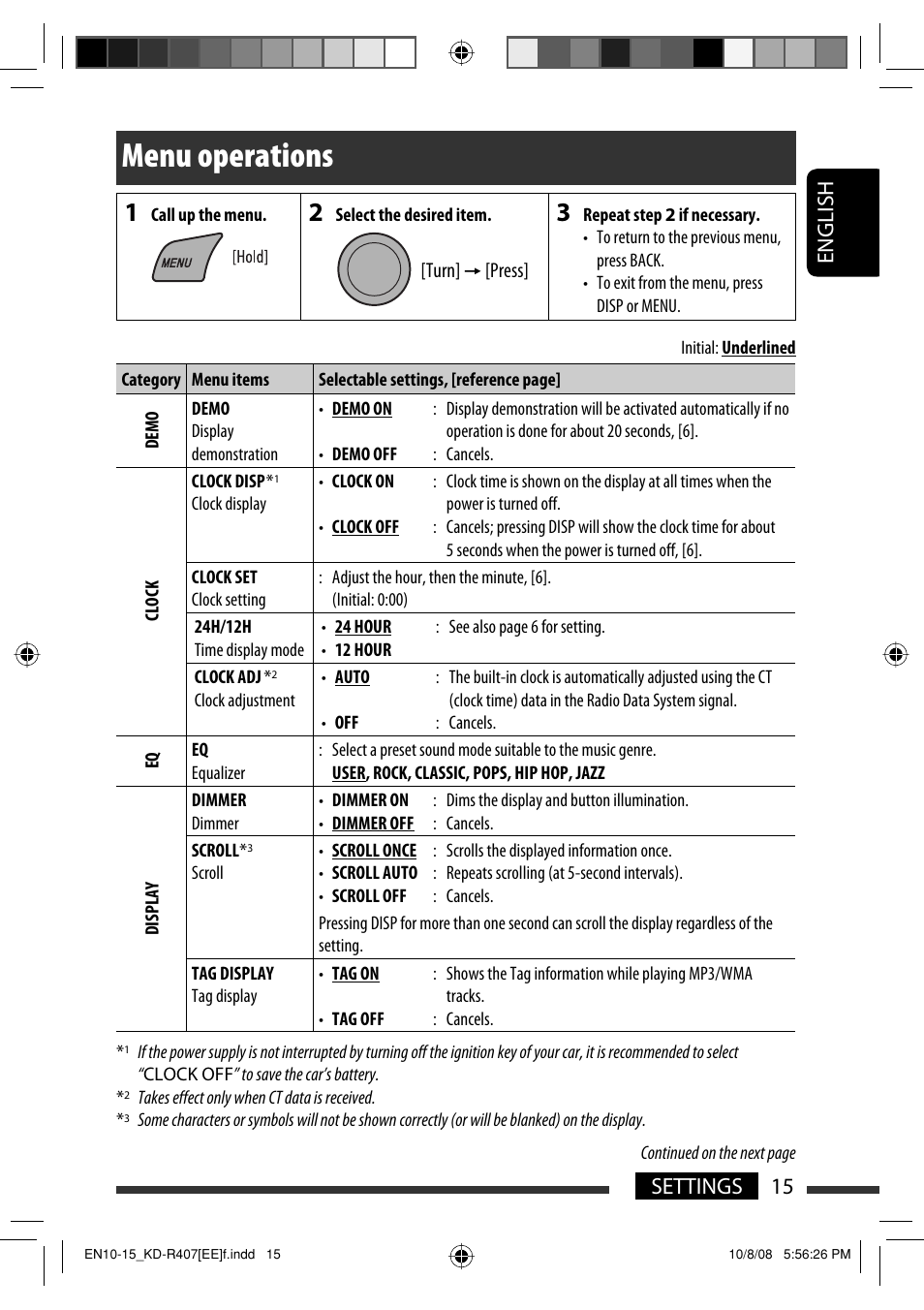 Menu operations, English 15 settings | JVC GET0576-001A User Manual | Page 77 / 146