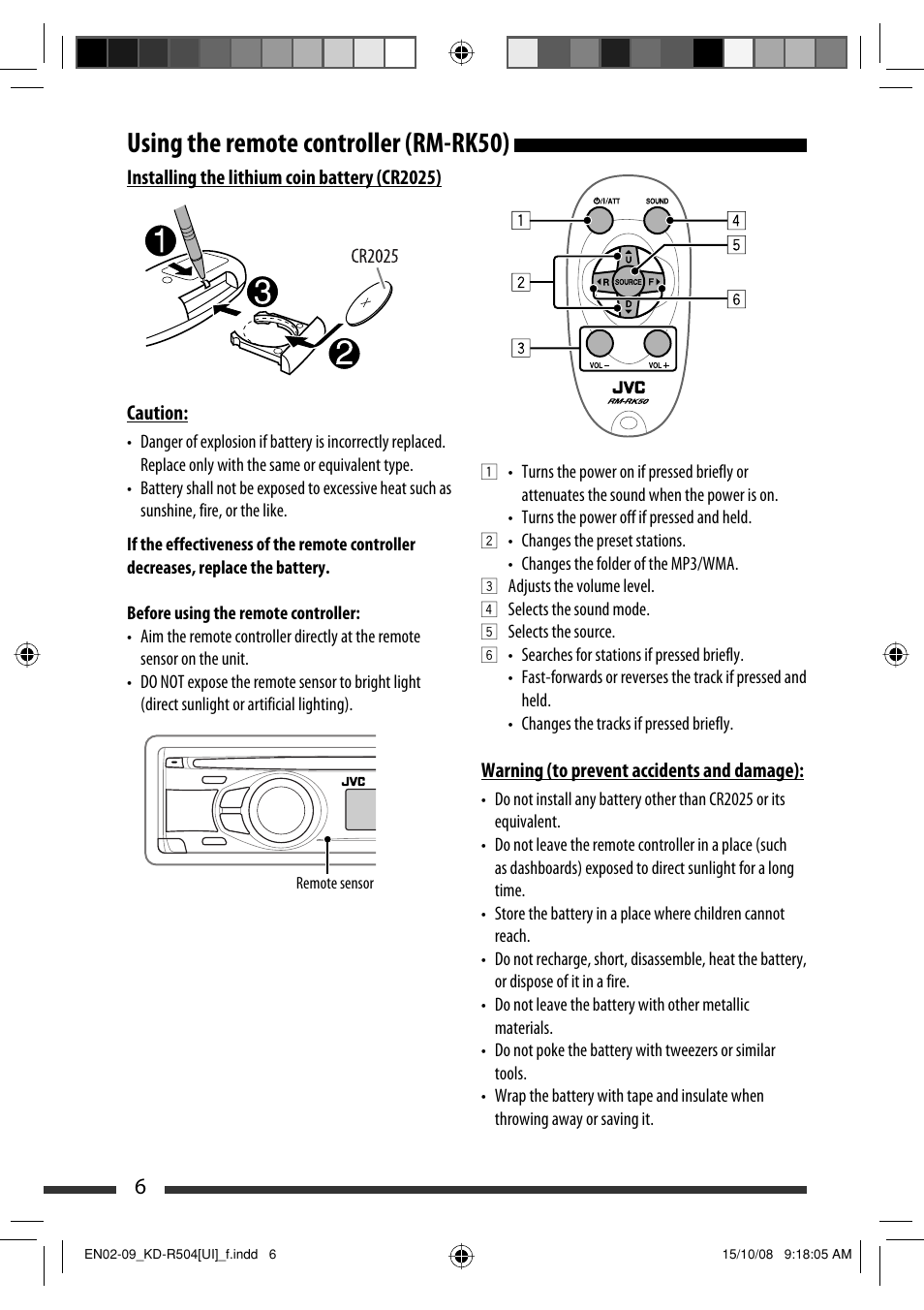 Using the remote controller (rm-rk50) | JVC GET0576-001A User Manual | Page 98 / 146
