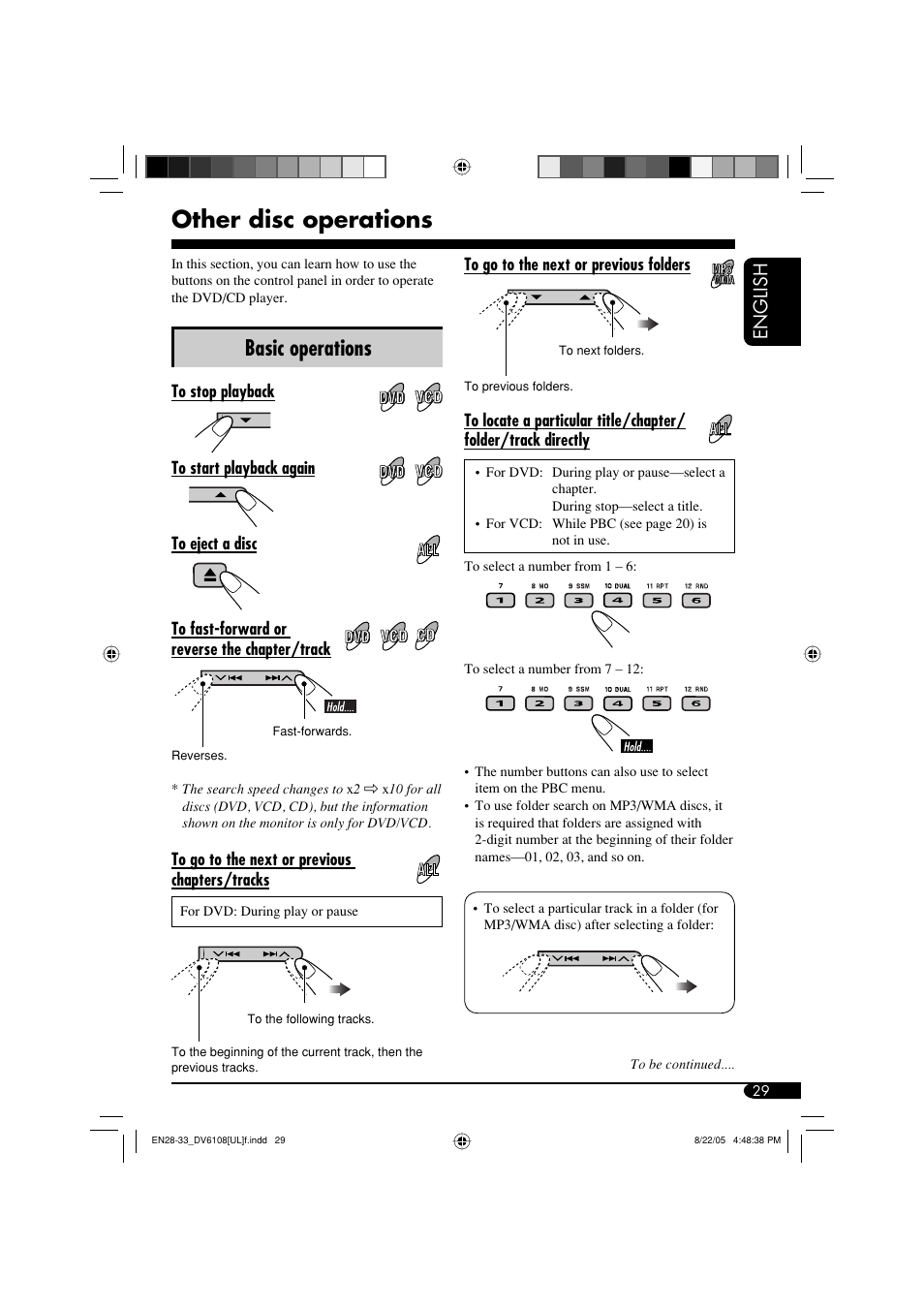 Other disc operations, Basic operations, English | JVC KD-DV6108 User Manual | Page 29 / 54