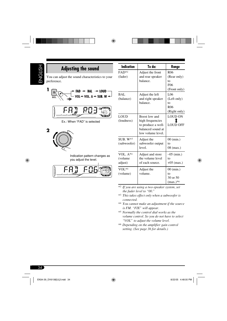 Adjusting the sound, English | JVC KD-DV6108 User Manual | Page 34 / 54