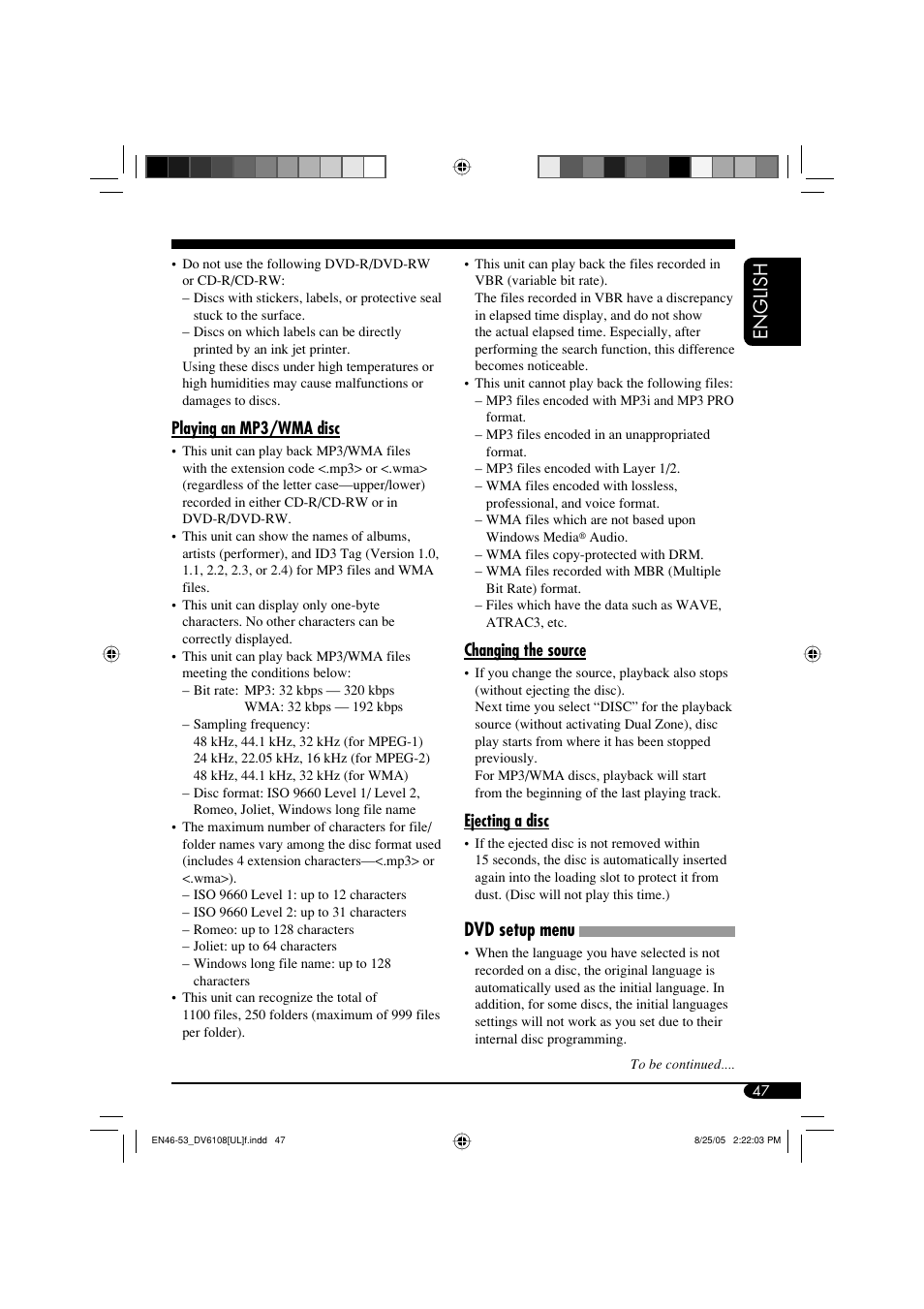 English, Dvd setup menu | JVC KD-DV6108 User Manual | Page 47 / 54