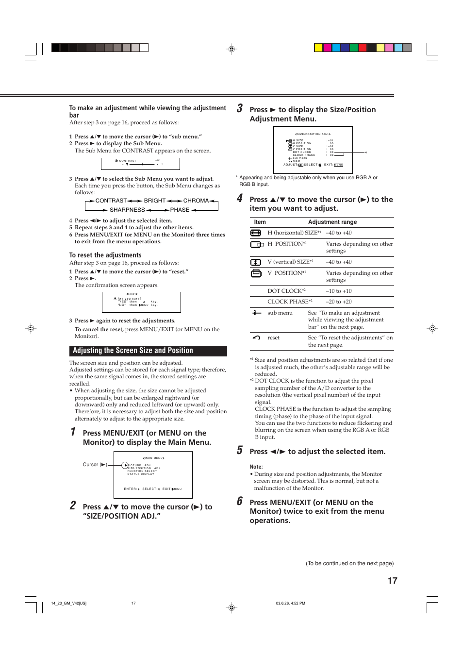 Press 2 / 3 to adjust the selected item | JVC GM-V42UB User Manual | Page 19 / 44