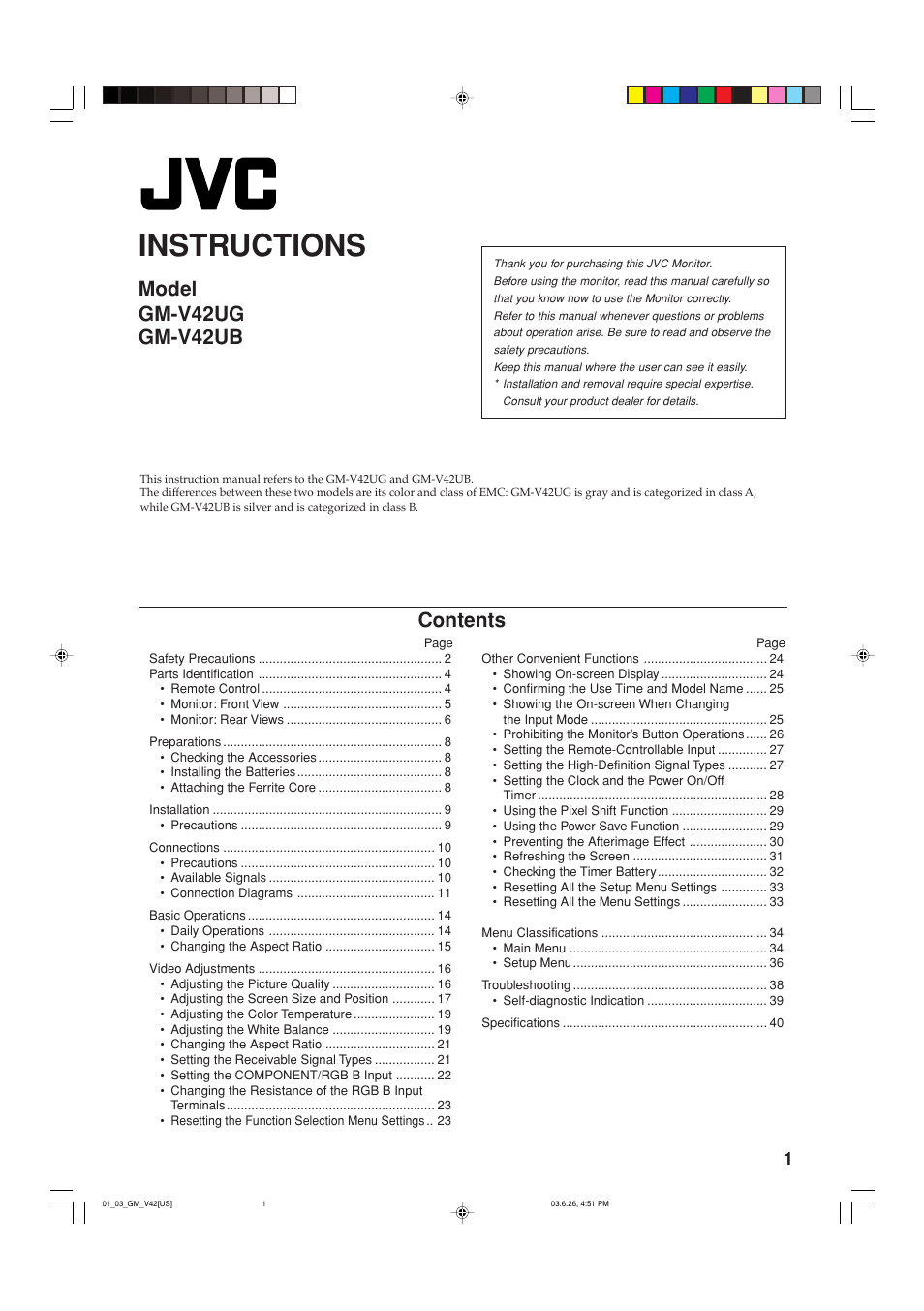 JVC GM-V42UB User Manual | Page 3 / 44