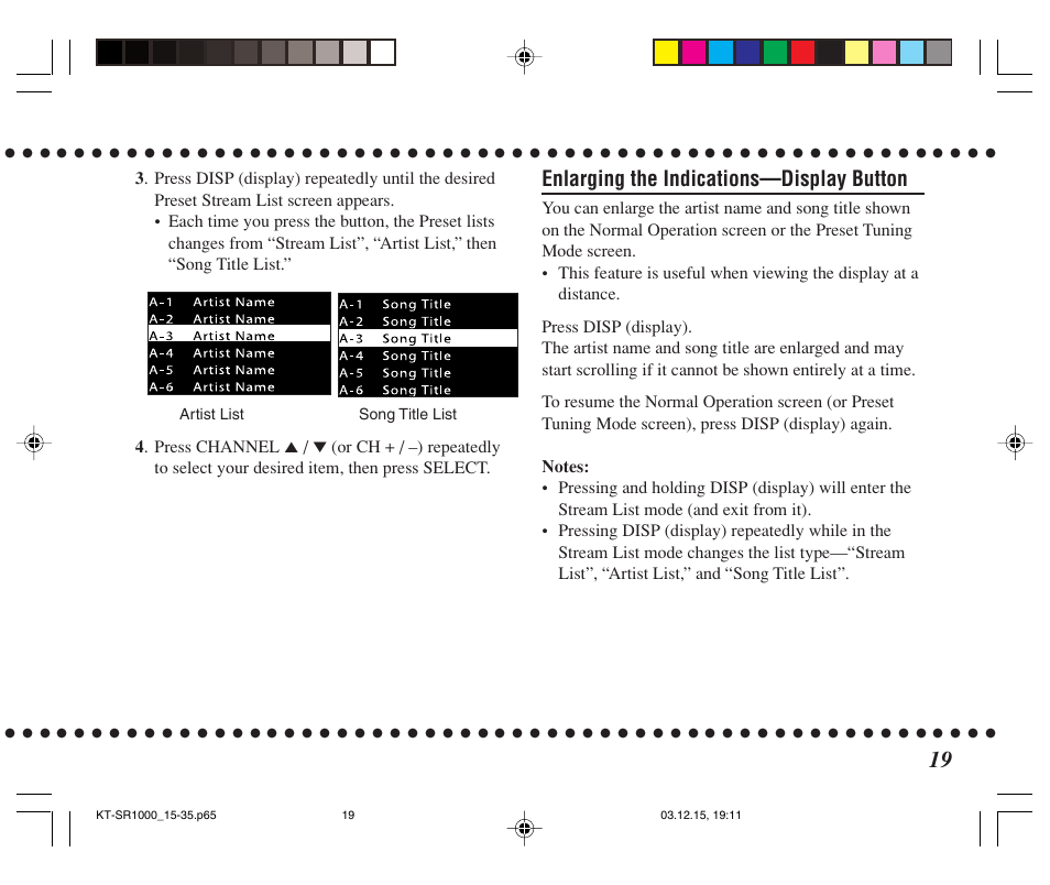 Enlarging the indications—display button | JVC SIRIUS KT-SR1000 User Manual | Page 19 / 32