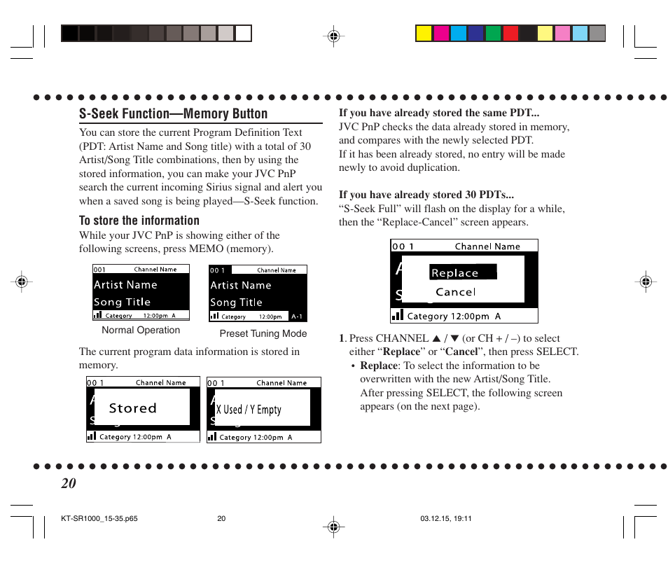 JVC SIRIUS KT-SR1000 User Manual | Page 20 / 32
