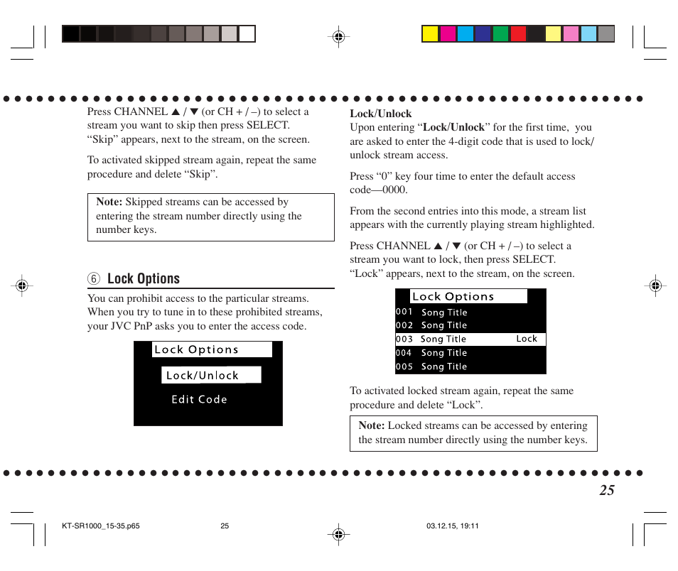 6 lock options | JVC SIRIUS KT-SR1000 User Manual | Page 25 / 32