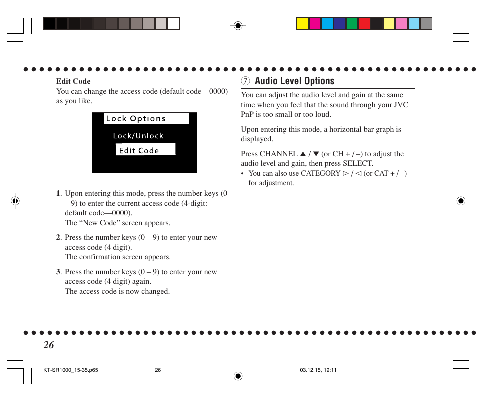 7 audio level options | JVC SIRIUS KT-SR1000 User Manual | Page 26 / 32