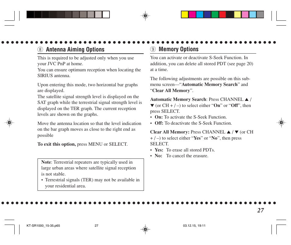 8 antenna aiming options | JVC SIRIUS KT-SR1000 User Manual | Page 27 / 32