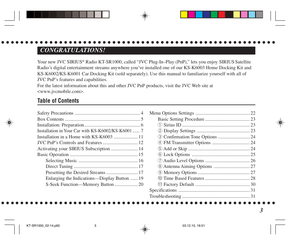 JVC SIRIUS KT-SR1000 User Manual | Page 3 / 32