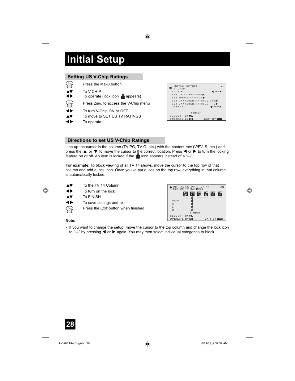 Initial setup | JVC AV 20FA44 User Manual | Page 28 / 52