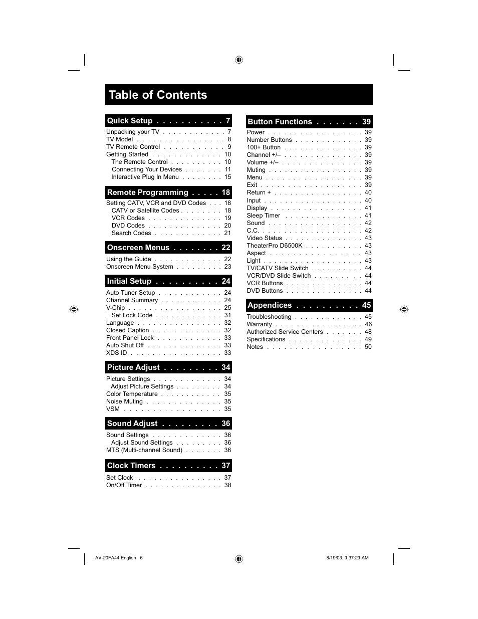 JVC AV 20FA44 User Manual | Page 6 / 52