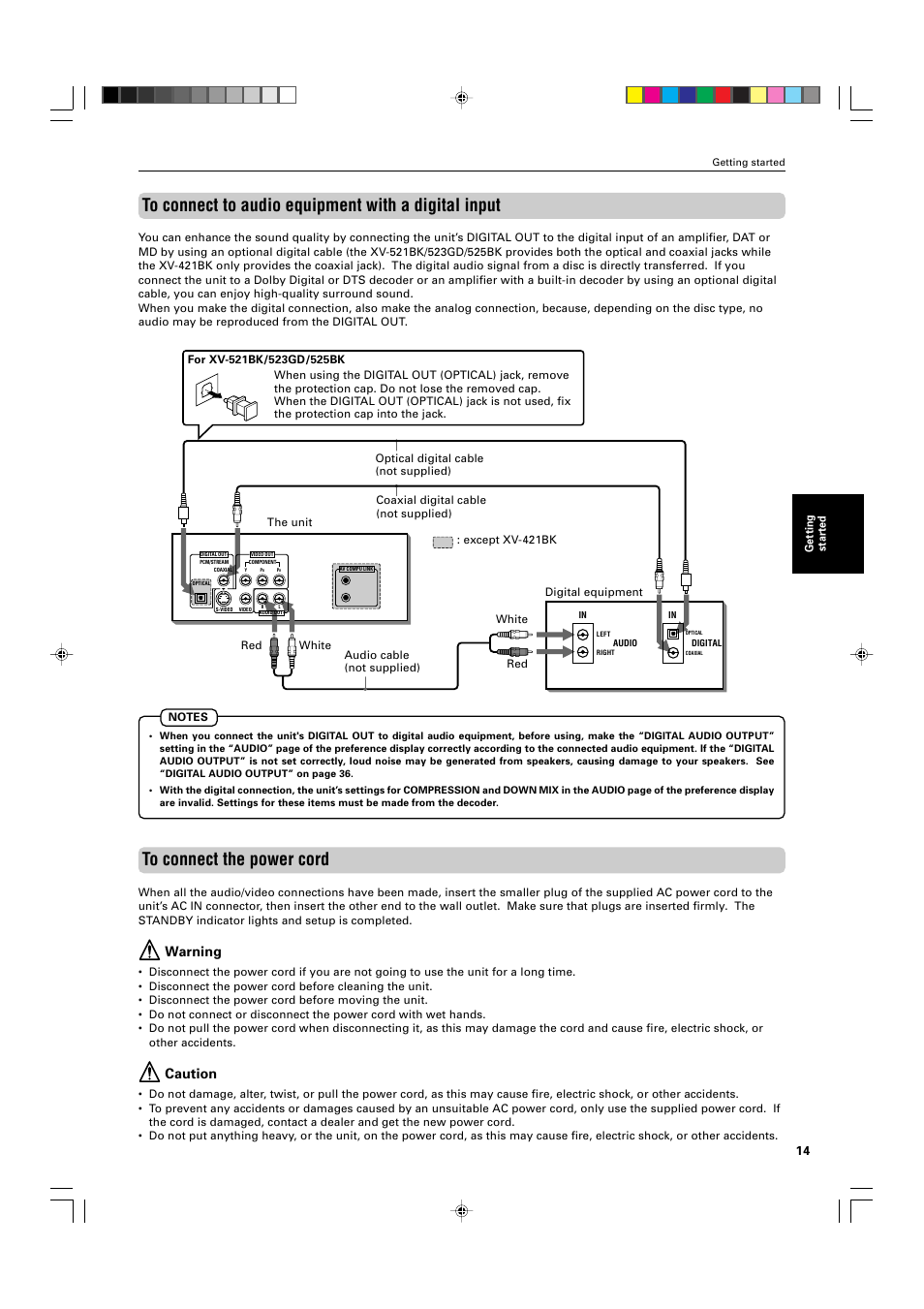 Warning, Caution | JVC XV-521BK User Manual | Page 17 / 52