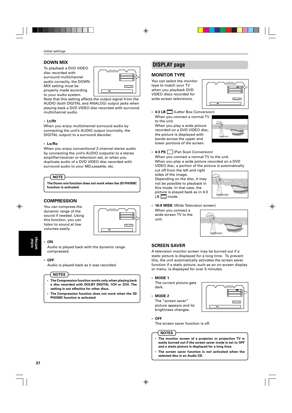 Display page, Down mix, Compression | Monitor type, Screen saver | JVC XV-521BK User Manual | Page 40 / 52