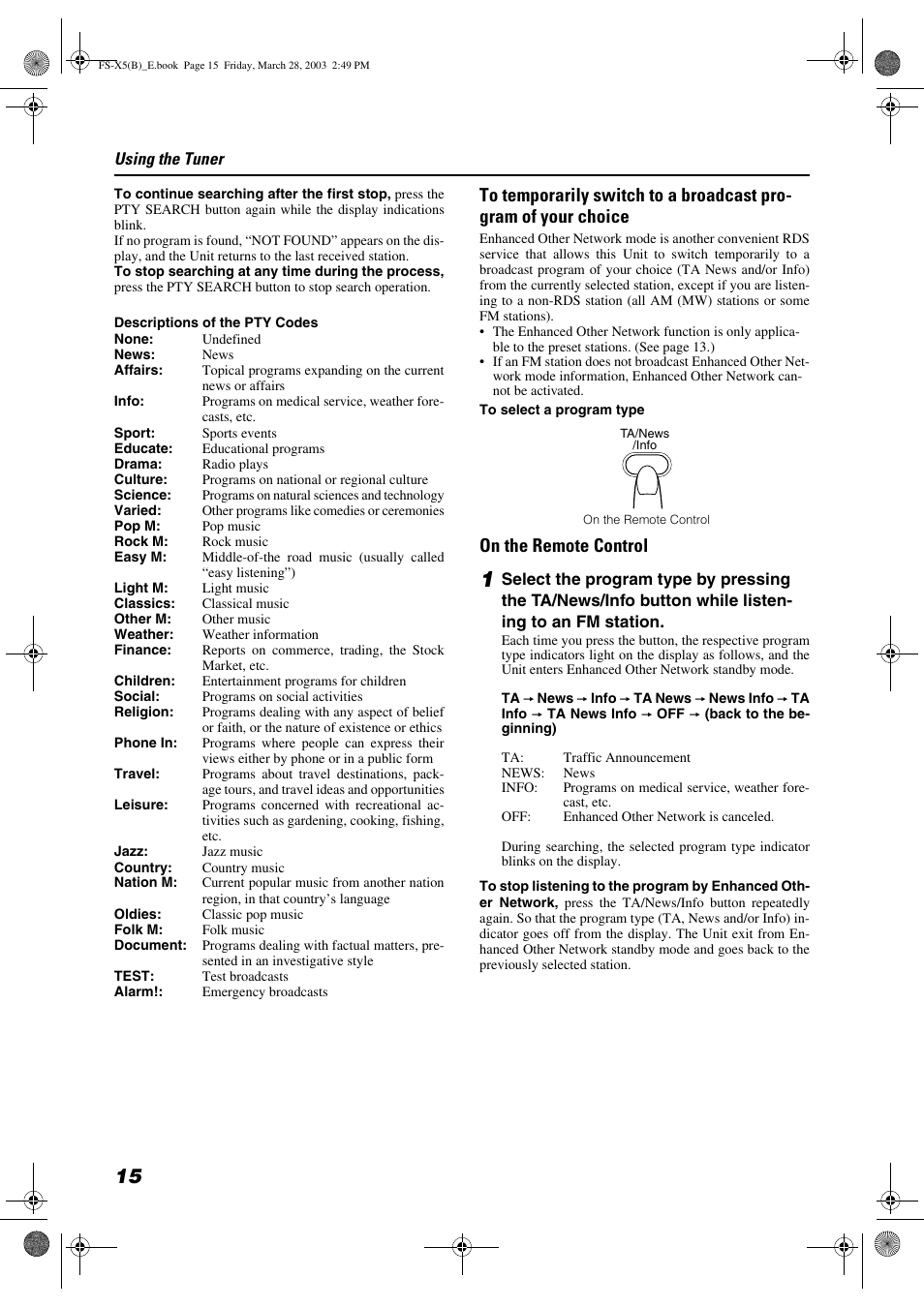 On the remote control | JVC FS-X5 User Manual | Page 18 / 34