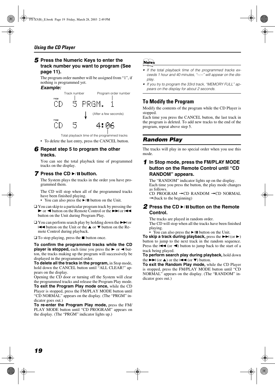 Random play | JVC FS-X5 User Manual | Page 22 / 34