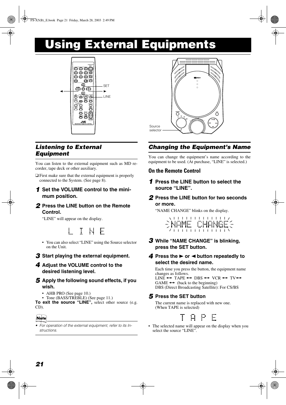 Using external equipments | JVC FS-X5 User Manual | Page 24 / 34