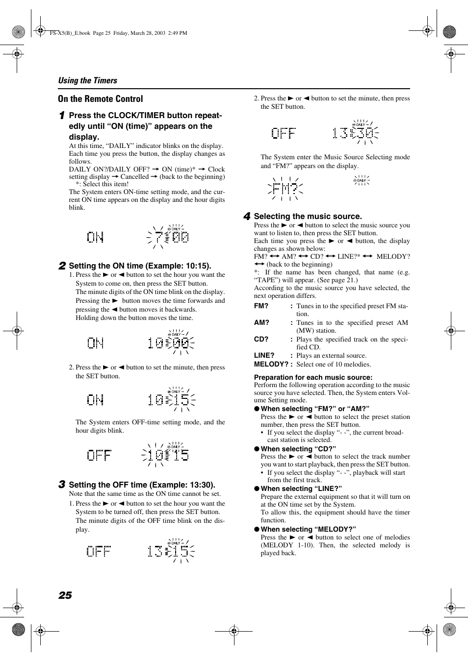 On the remote control | JVC FS-X5 User Manual | Page 28 / 34