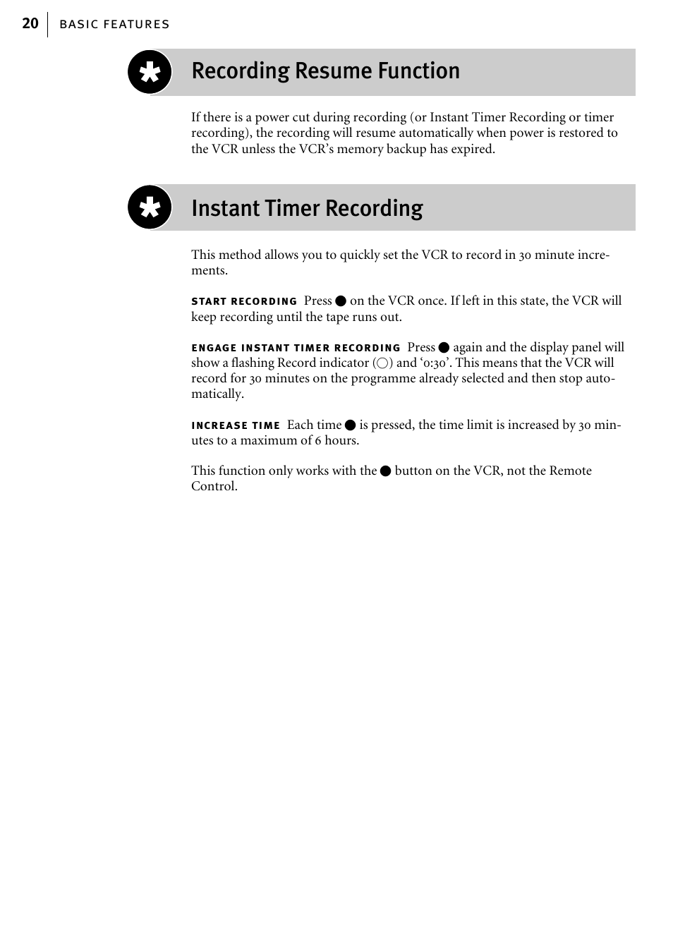 Recording resume function, Instant timer recording | JVC HR-J785EK User Manual | Page 20 / 64