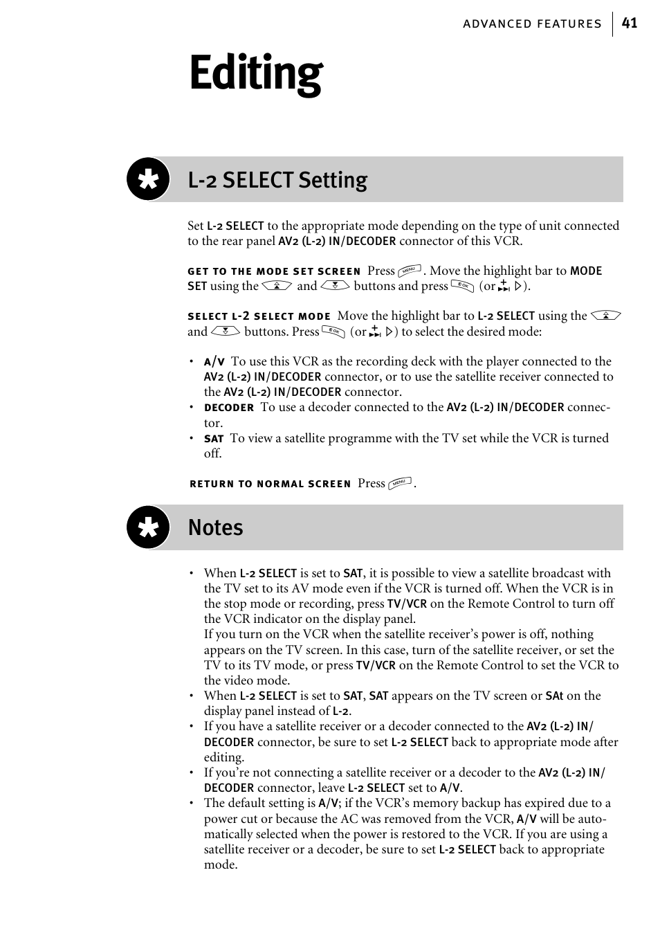 Editing, L-2 select setting | JVC HR-J785EK User Manual | Page 41 / 64