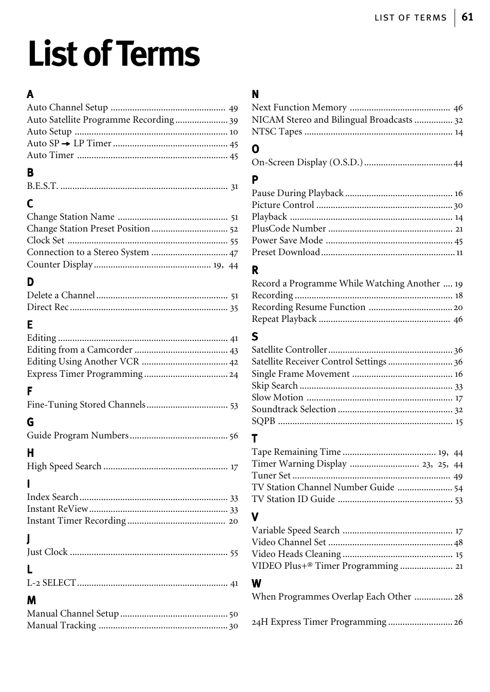 List of terms | JVC HR-J785EK User Manual | Page 61 / 64