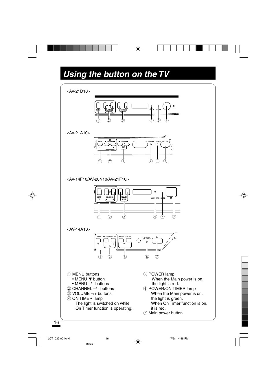 Using the button on the tv | JVC AV-14A10  EN User Manual | Page 16 / 20