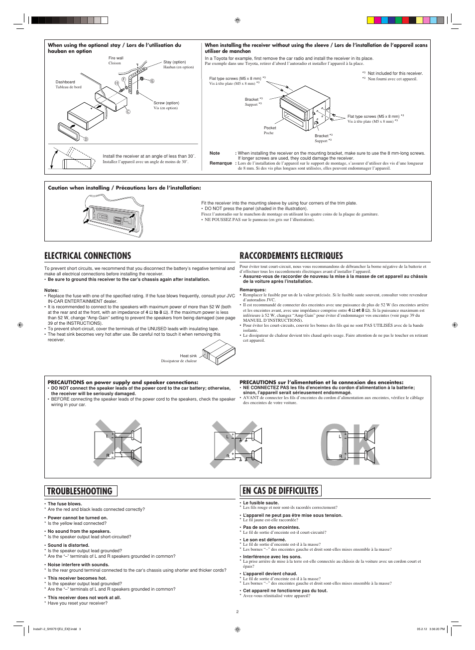 Electrical connections, Troubleshooting, Raccordements electriques | En cas de difficultes | JVC LVT1311-003A User Manual | Page 60 / 62