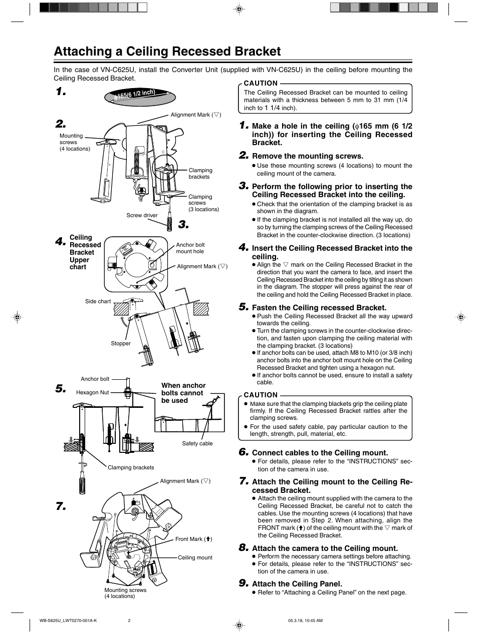 Attaching a ceiling recessed bracket | JVC Ceiling Recessed Bracket WB-S625U User Manual | Page 2 / 4