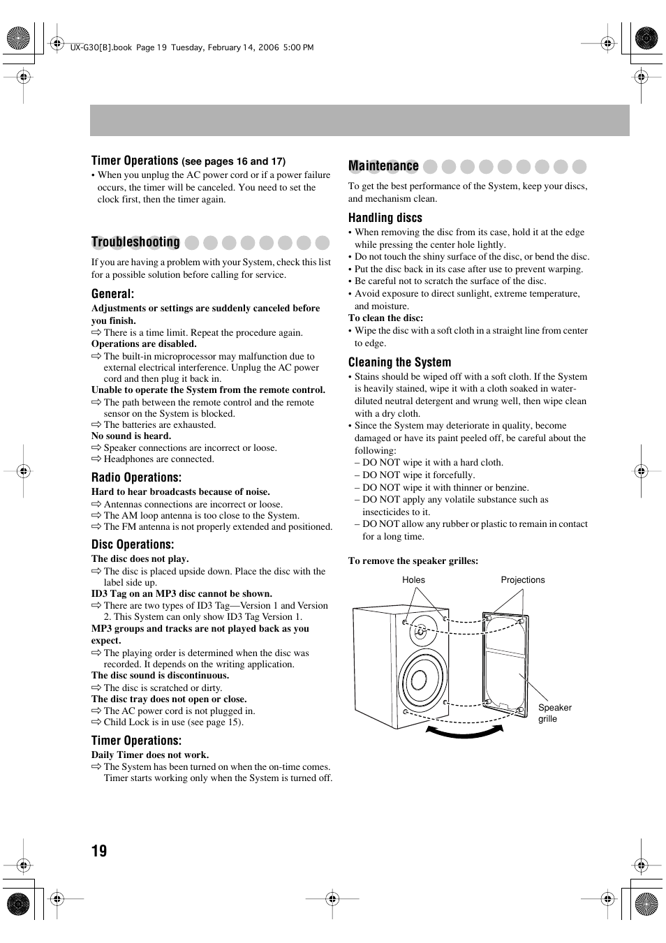 Troubleshooting, Maintenance | JVC CA-UXG33 User Manual | Page 22 / 24