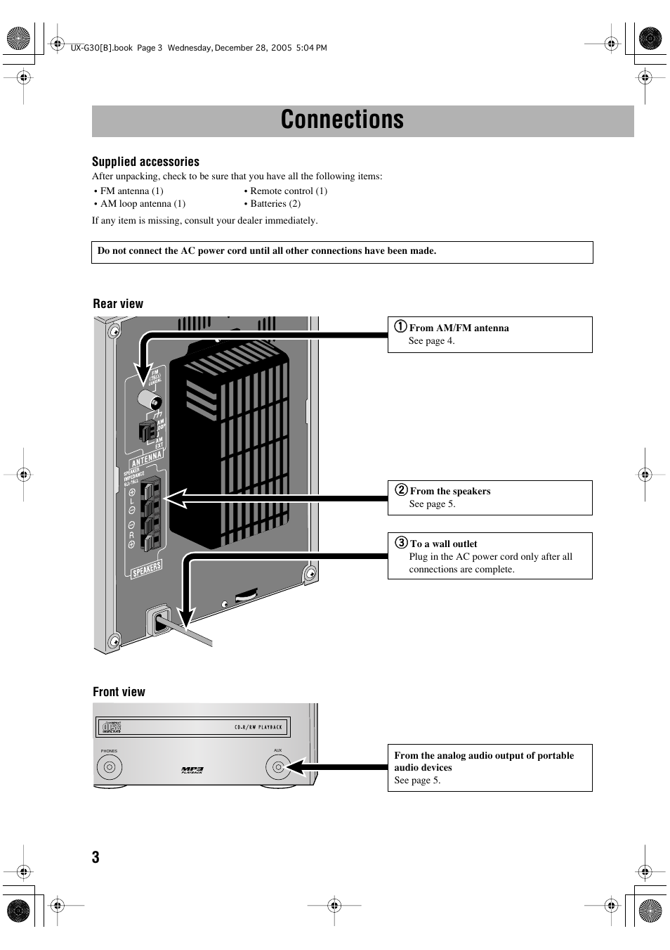 Connections | JVC CA-UXG33 User Manual | Page 6 / 24