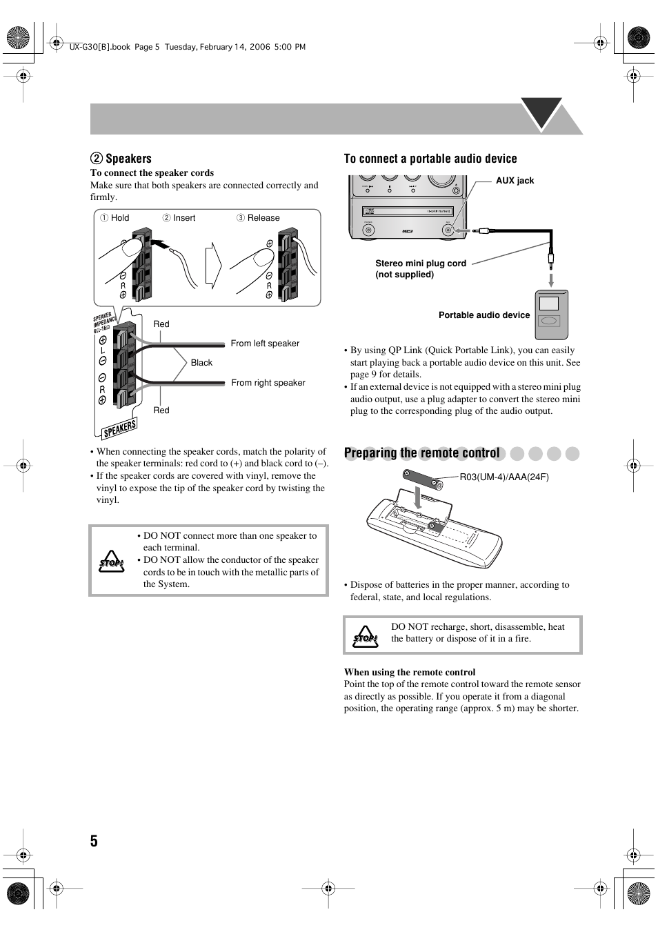 Preparing the remote control | JVC CA-UXG33 User Manual | Page 8 / 24