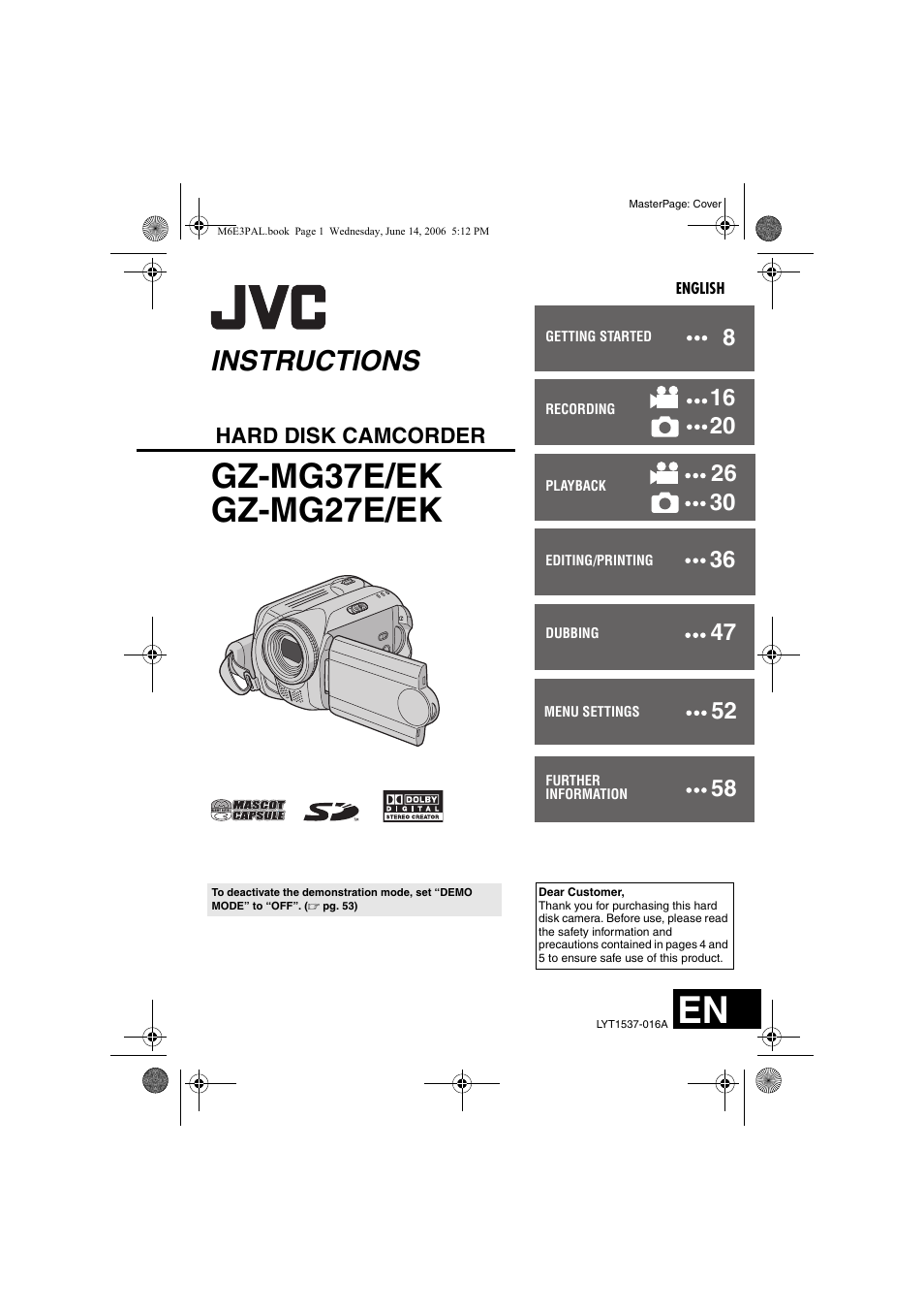 JVC Everio GZ-MG37E User Manual | 72 pages