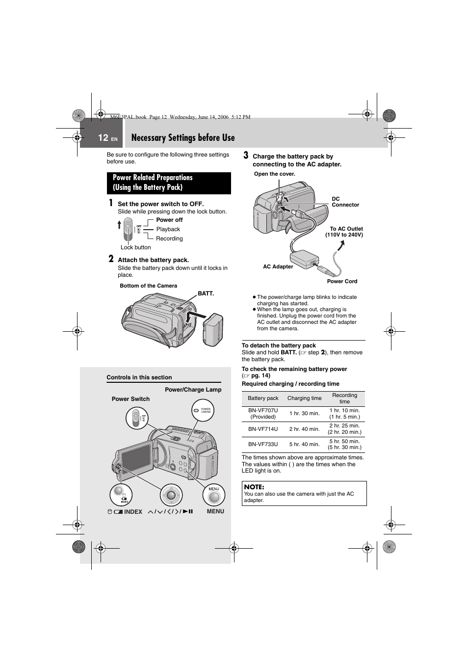 Necessary settings before use | JVC Everio GZ-MG37E User Manual | Page 12 / 72