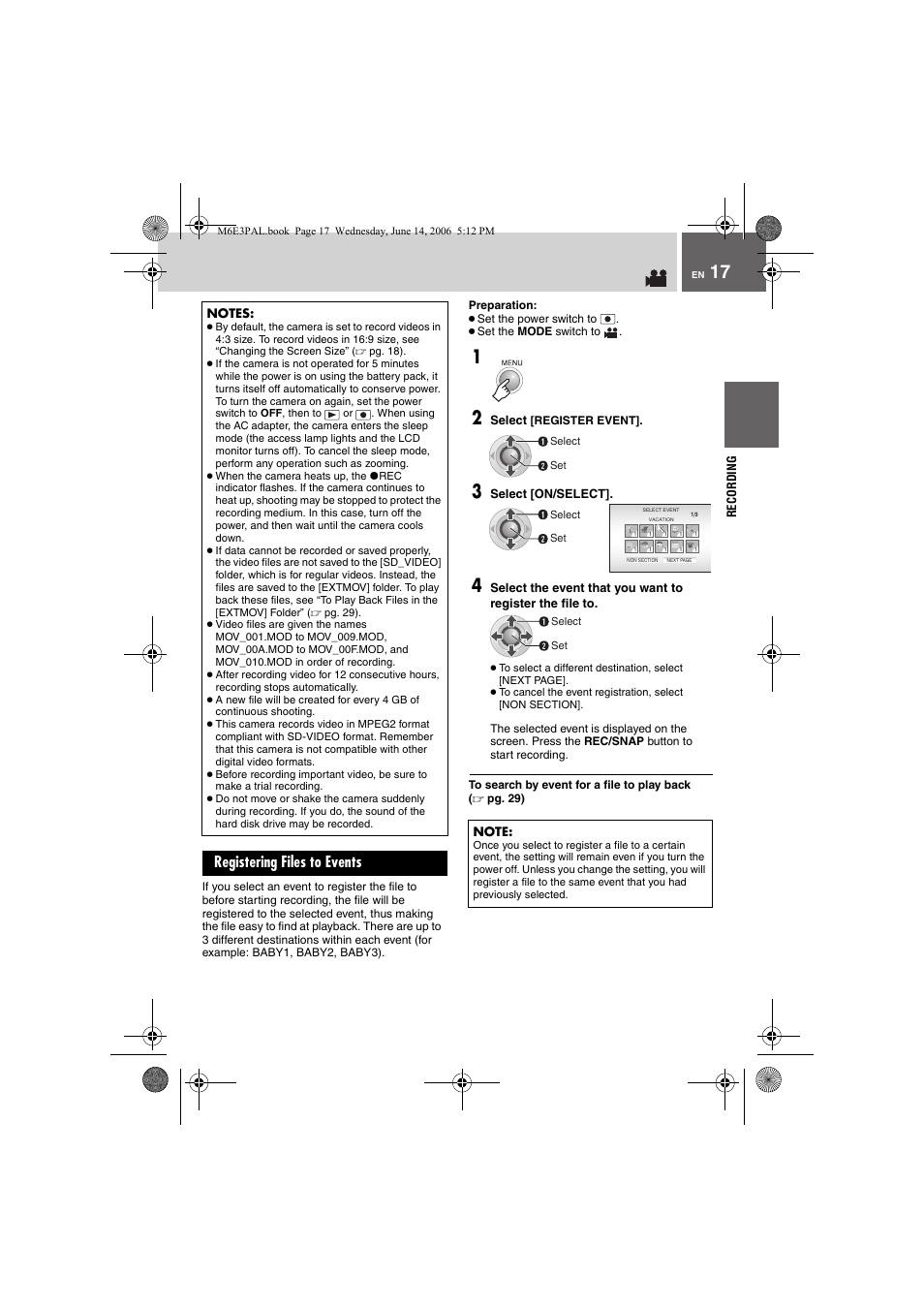 Registering files to events, Pg. 17) | JVC Everio GZ-MG37E User Manual | Page 17 / 72