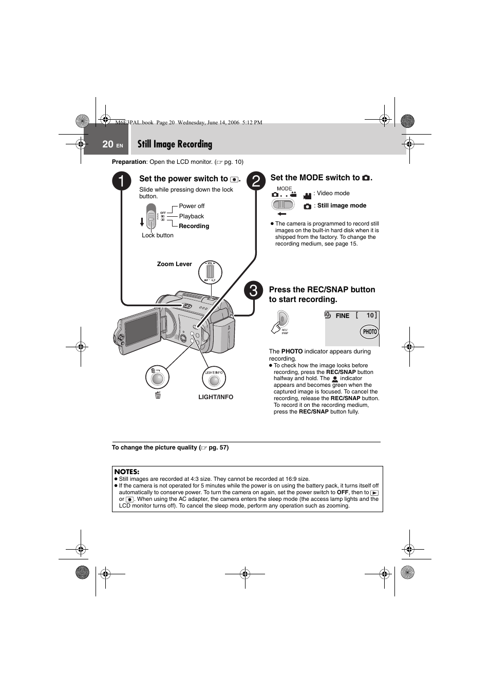 Still image recording, Pg. 20) | JVC Everio GZ-MG37E User Manual | Page 20 / 72