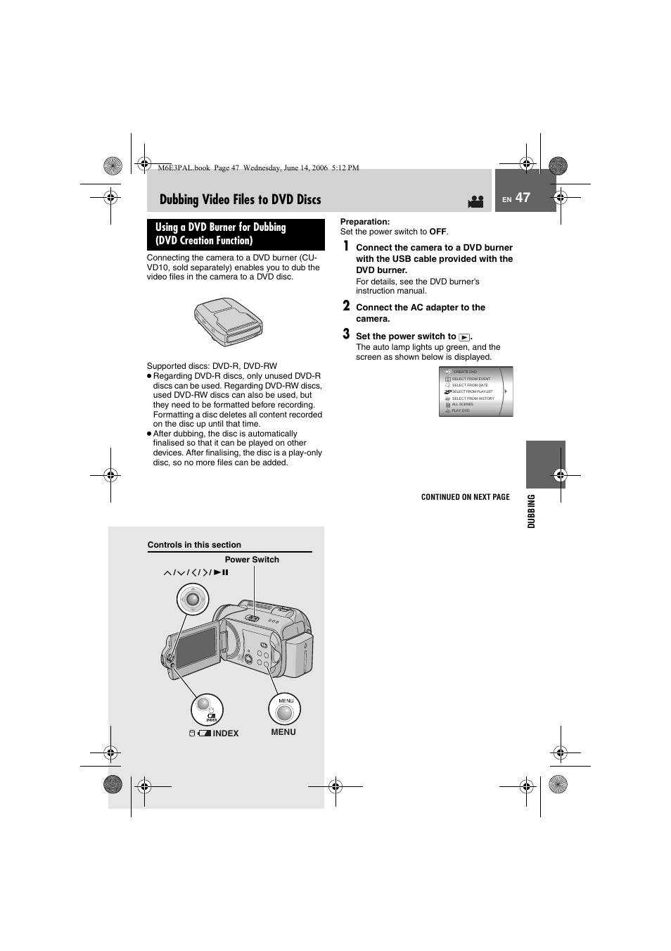 Dubbing video files to dvd discs, Pg. 47) | JVC Everio GZ-MG37E User Manual | Page 47 / 72