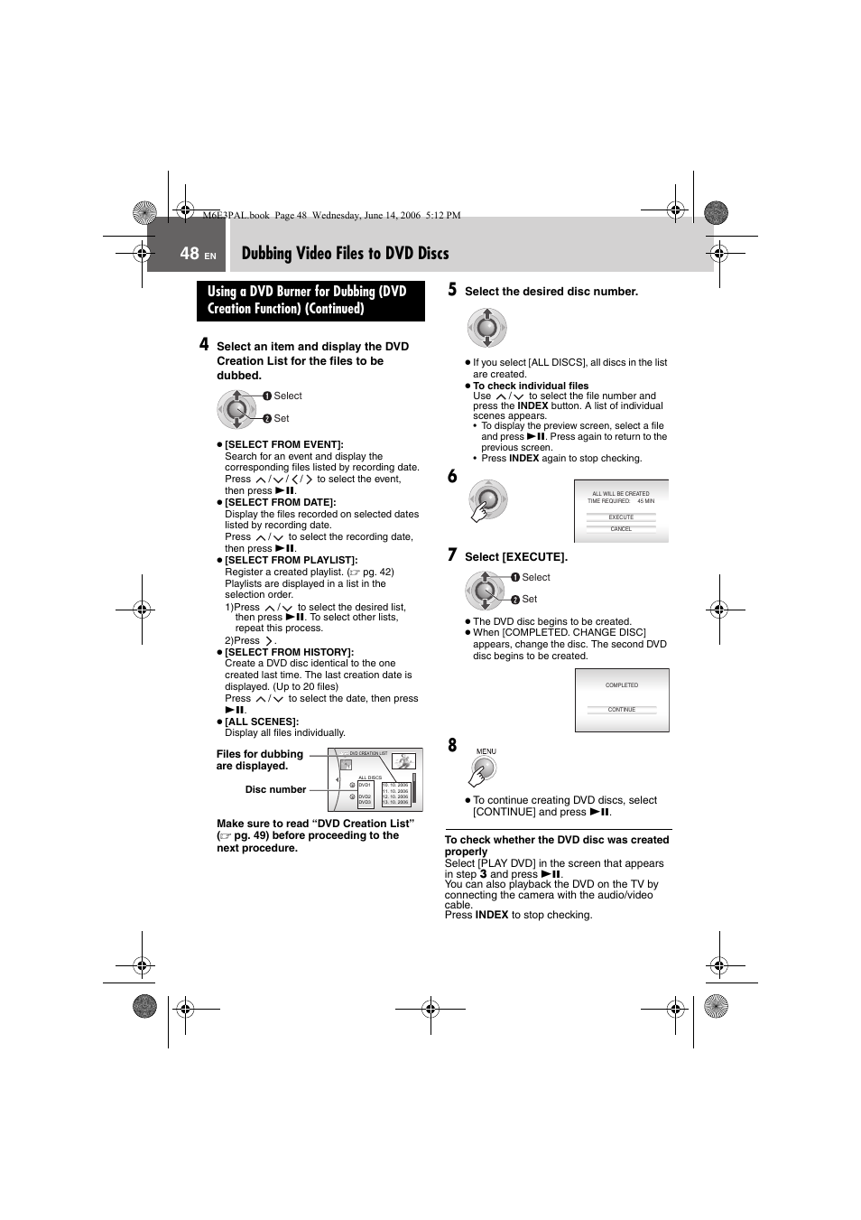 Dubbing video files to dvd discs, 2) press | JVC Everio GZ-MG37E User Manual | Page 48 / 72