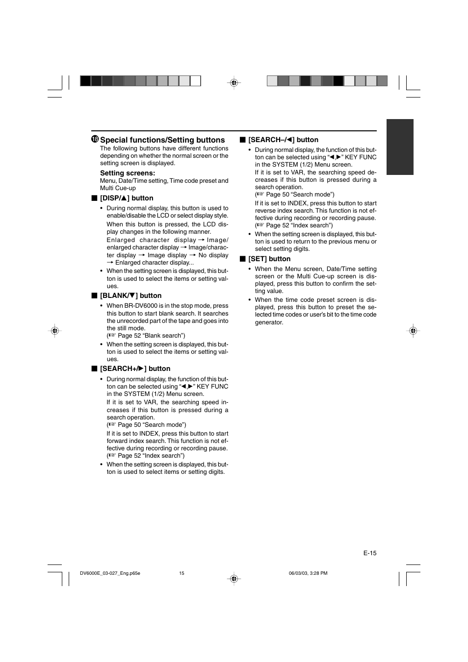 Special functions/setting buttons | JVC BR-DV6000E User Manual | Page 15 / 106