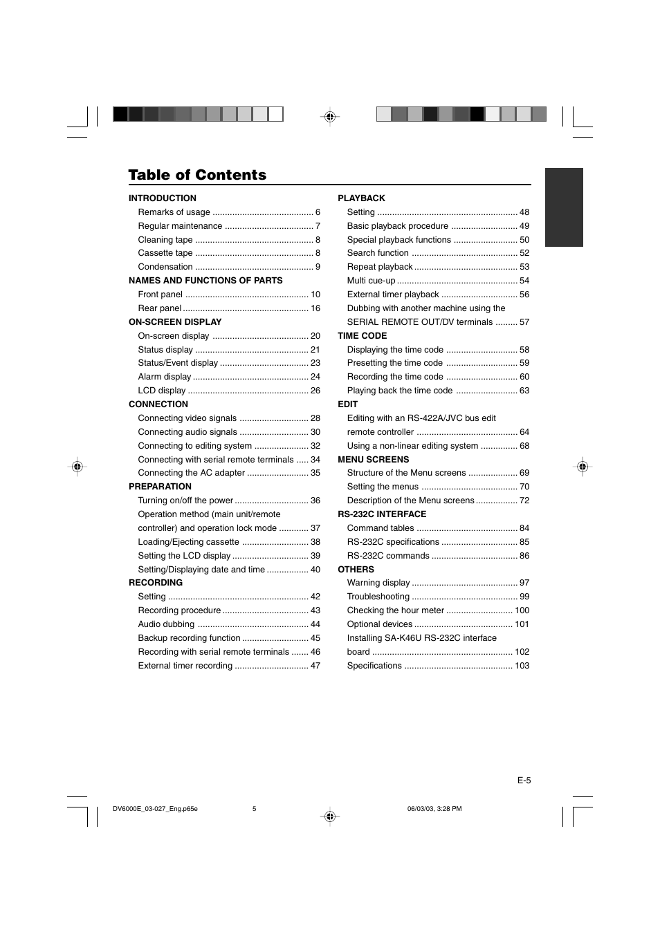 JVC BR-DV6000E User Manual | Page 5 / 106