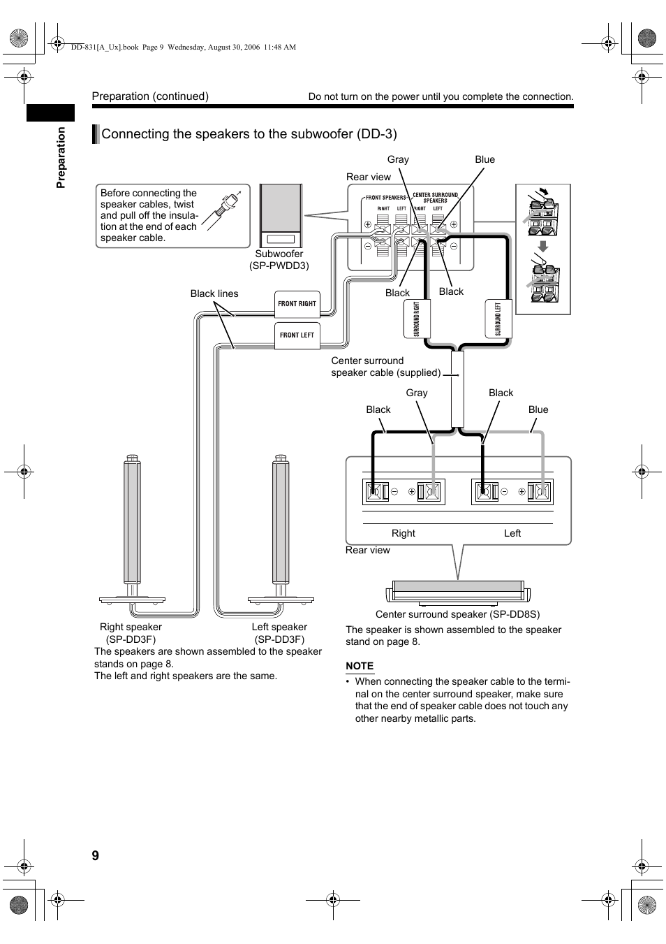 Connecting the speakers to the subwoofer (dd-3) | JVC DD-8 User Manual | Page 12 / 60